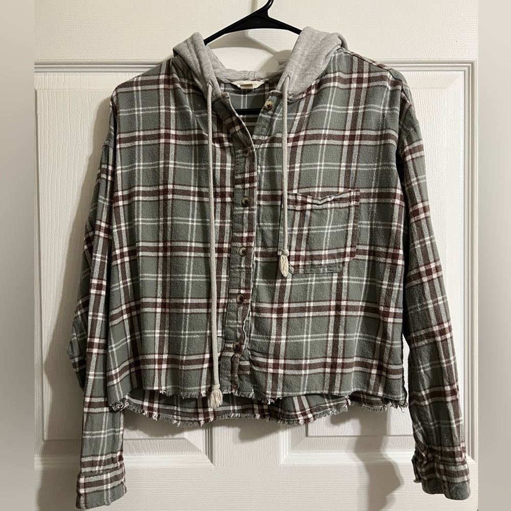 Aeropostale Gray Plaid Shirt with Hood
